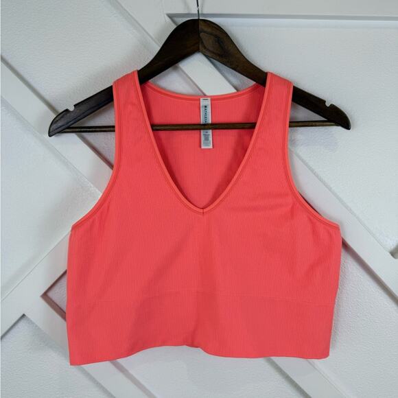 Athleta Aurora Seamless Crop Ribbed Tank Coral Pink Size 1X - Picture 2 of 10